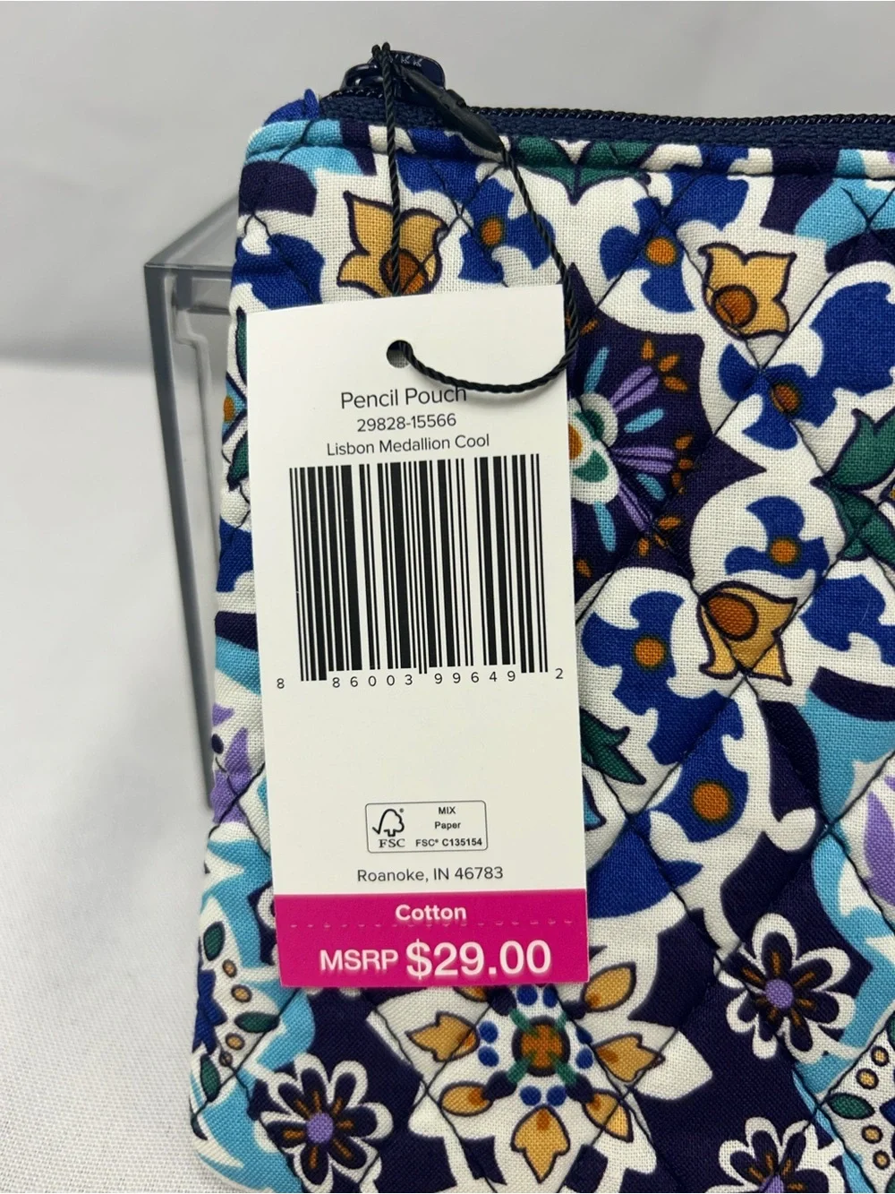 Vera Bradley Navy Teal Floral Quilted Cosmetic Pouch